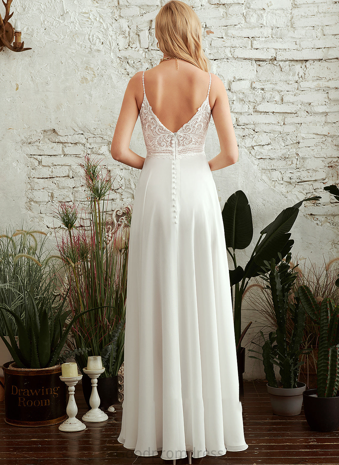 Split A-Line Front With Dress Wedding Dresses V-neck Wedding Louisa Floor-Length