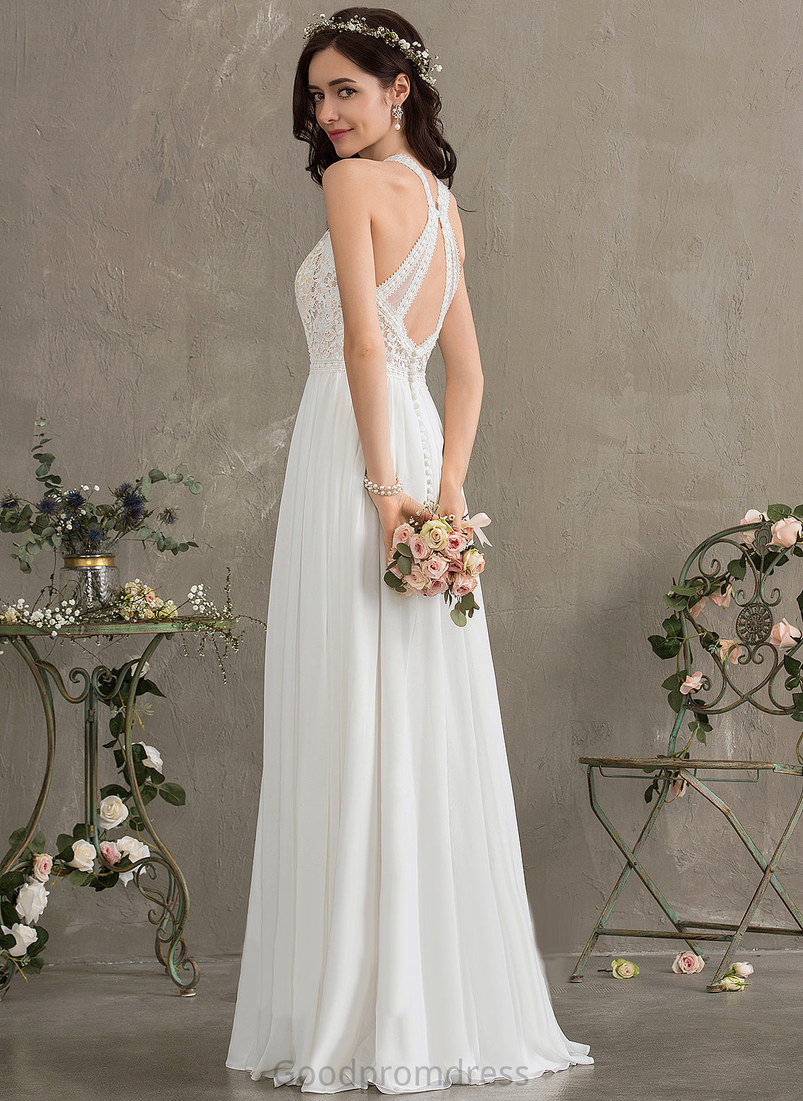 Lace Chiffon Dress A-Line Taryn Floor-Length Wedding Wedding Dresses