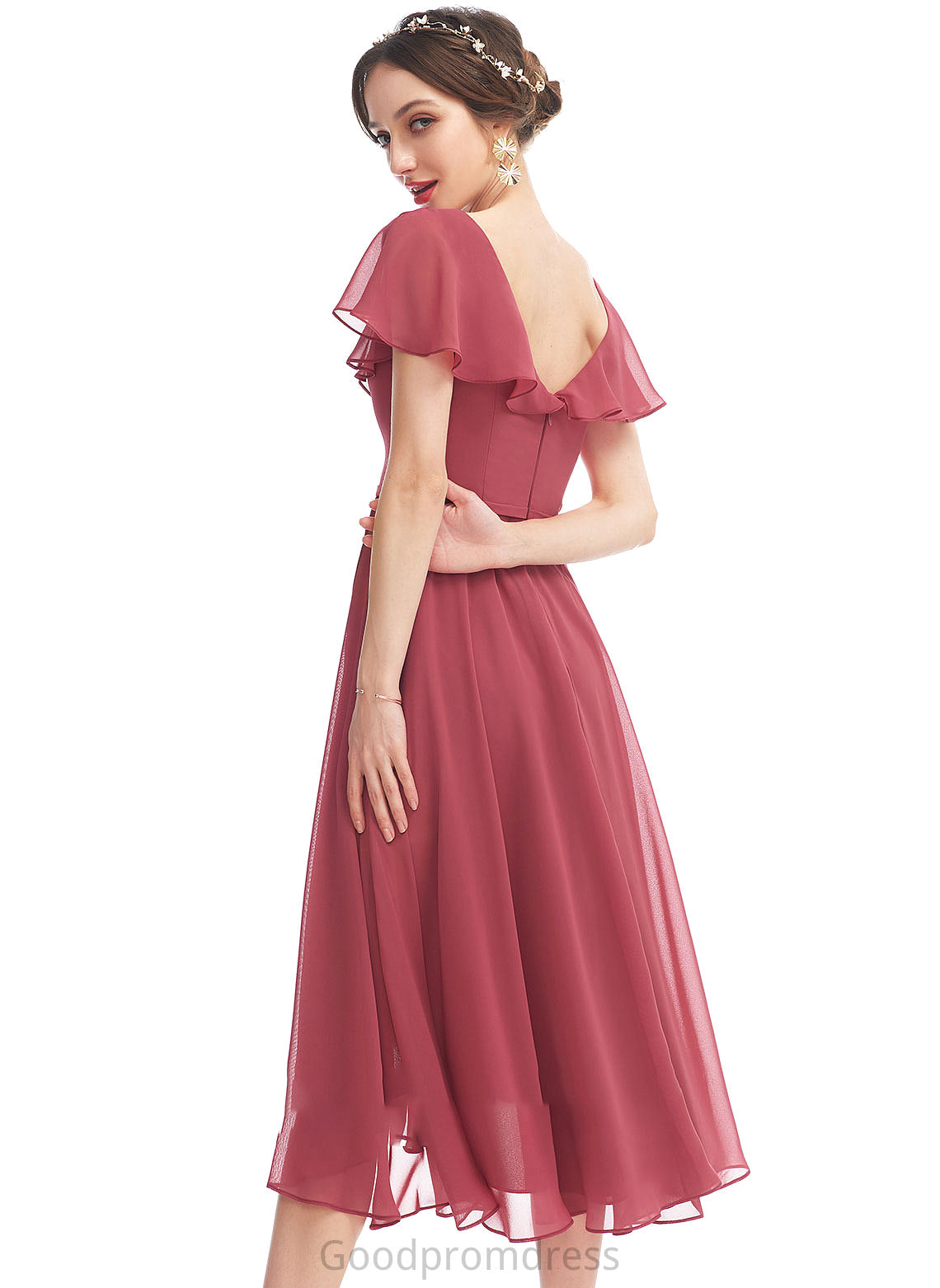 Ruffle Fabric Asymmetrical Silhouette Embellishment Length Neckline A-Line V-neck Camryn Tulle Off The Shoulder Bridesmaid Dresses