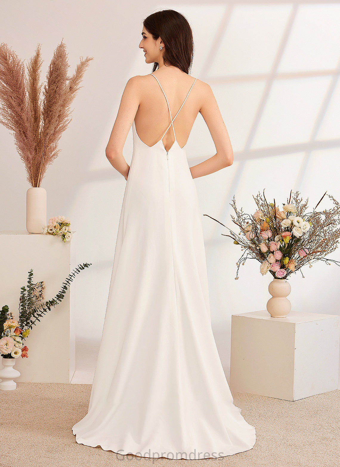 Train Wedding Beading Wedding Dresses Split V-neck Front With Sweep Dress Kayden A-Line