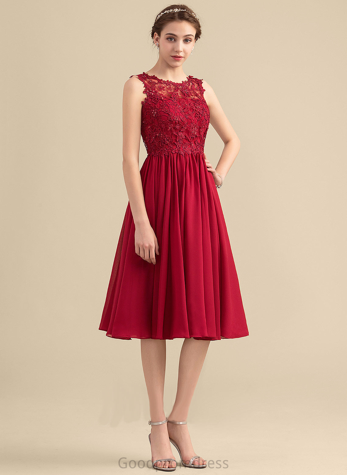 Knee-Length A-Line Neck Dress Beading Naima Lace With Homecoming Chiffon Scoop Lace Homecoming Dresses