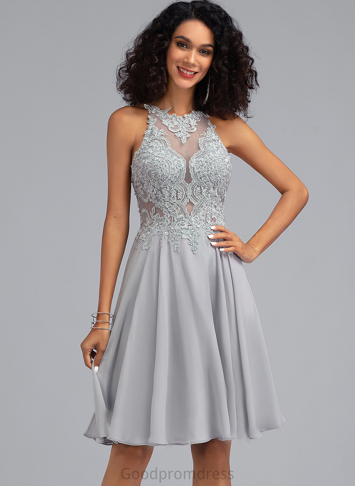 Chiffon Prom Dresses With Knee-Length Maci Neck Scoop Sequins A-Line