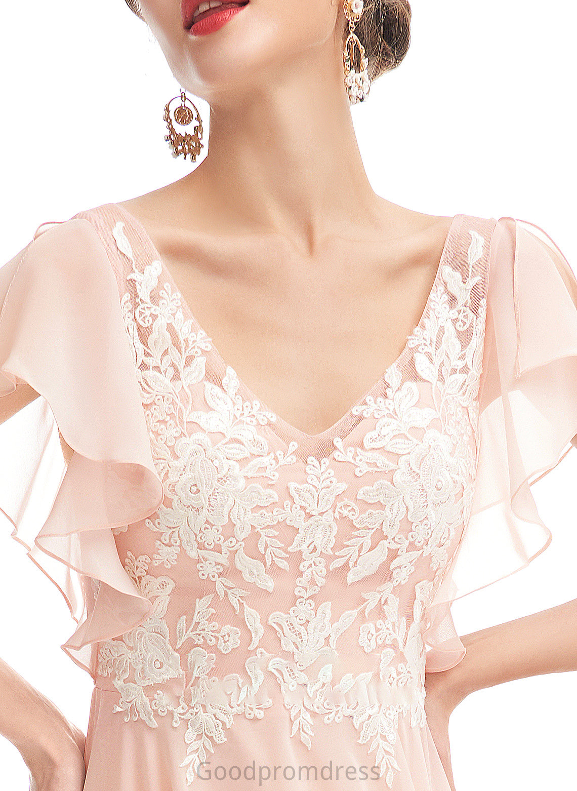 A-Line Ruffle V-neck Floor-Length Silhouette Fabric Embellishment Length Neckline Sierra Scoop Sleeveless Bridesmaid Dresses