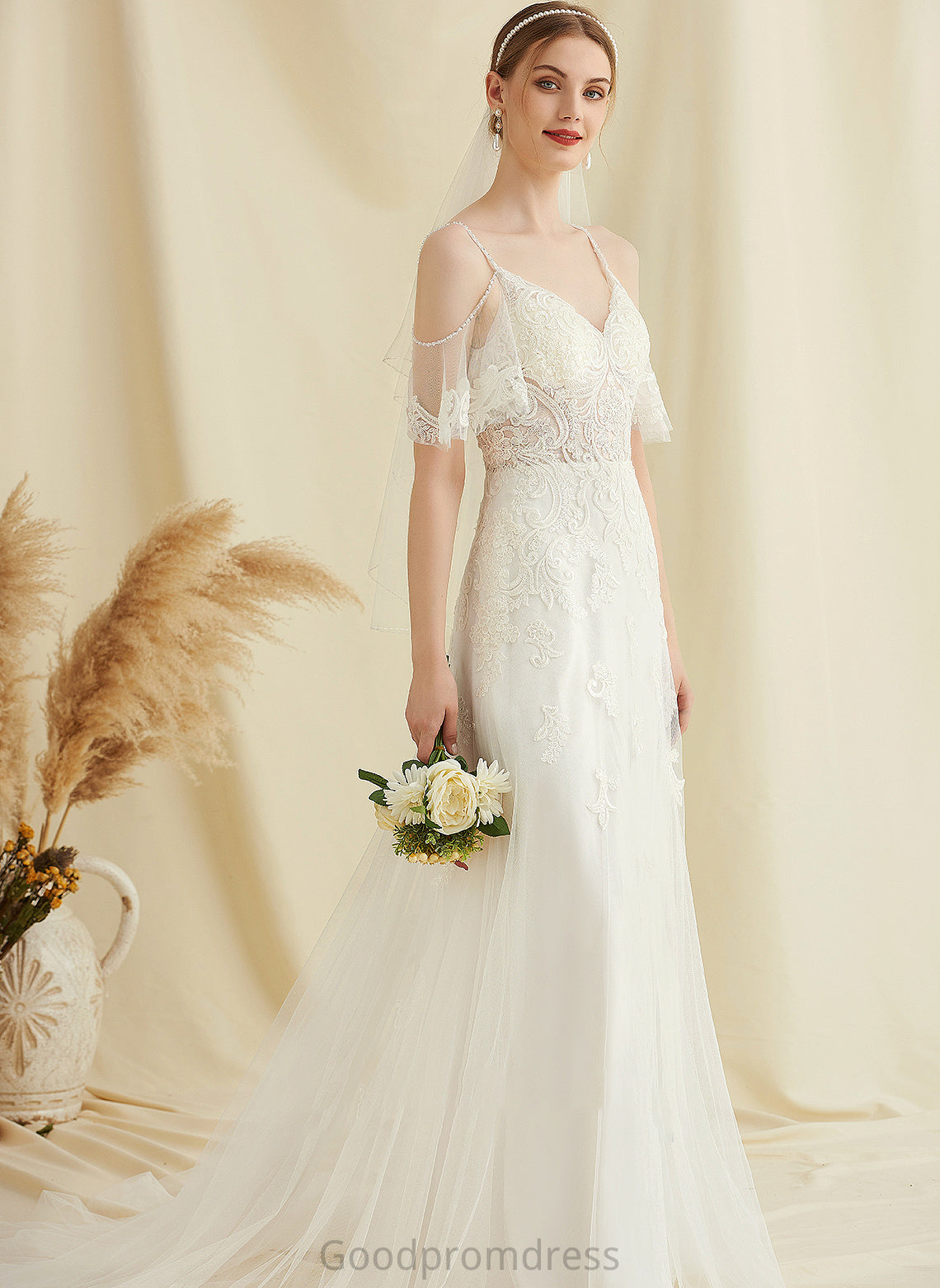 Georgia Sweep Dress Lace A-Line Beading With Wedding Train Tulle Wedding Dresses