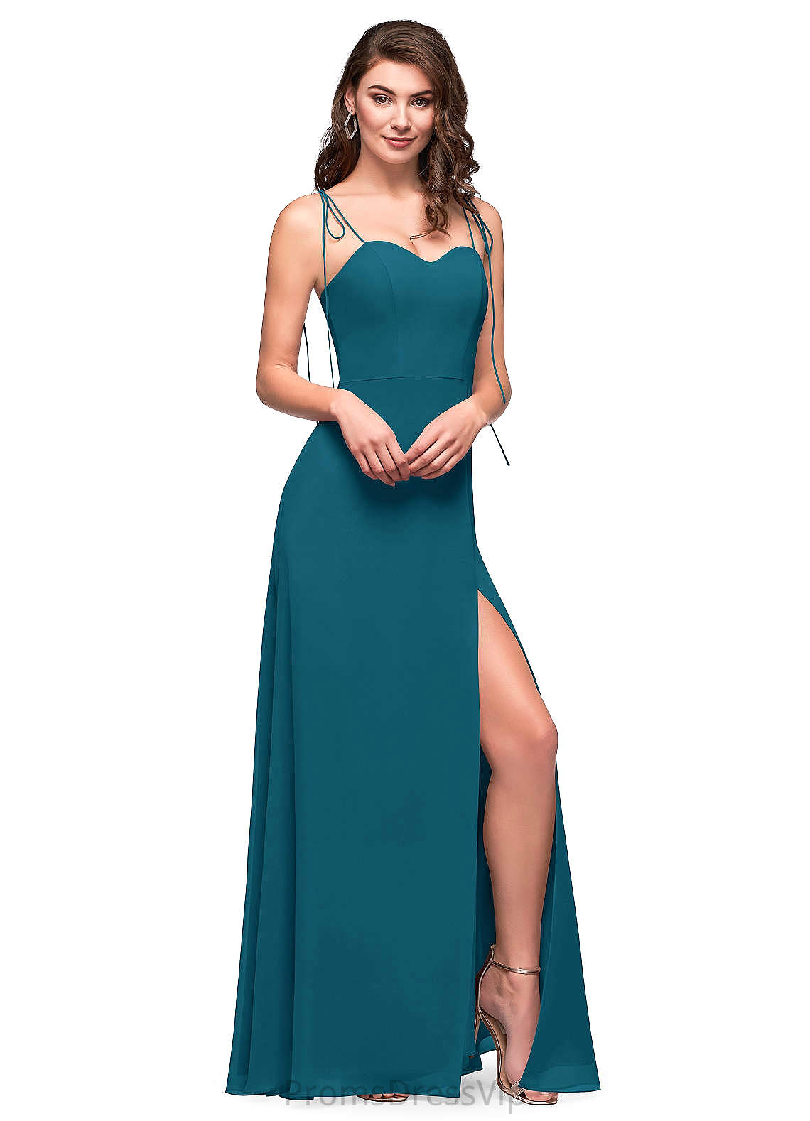 Selah Floor Length Sleeveless Spaghetti Staps Natural Waist A-Line/Princess Bridesmaid Dresses