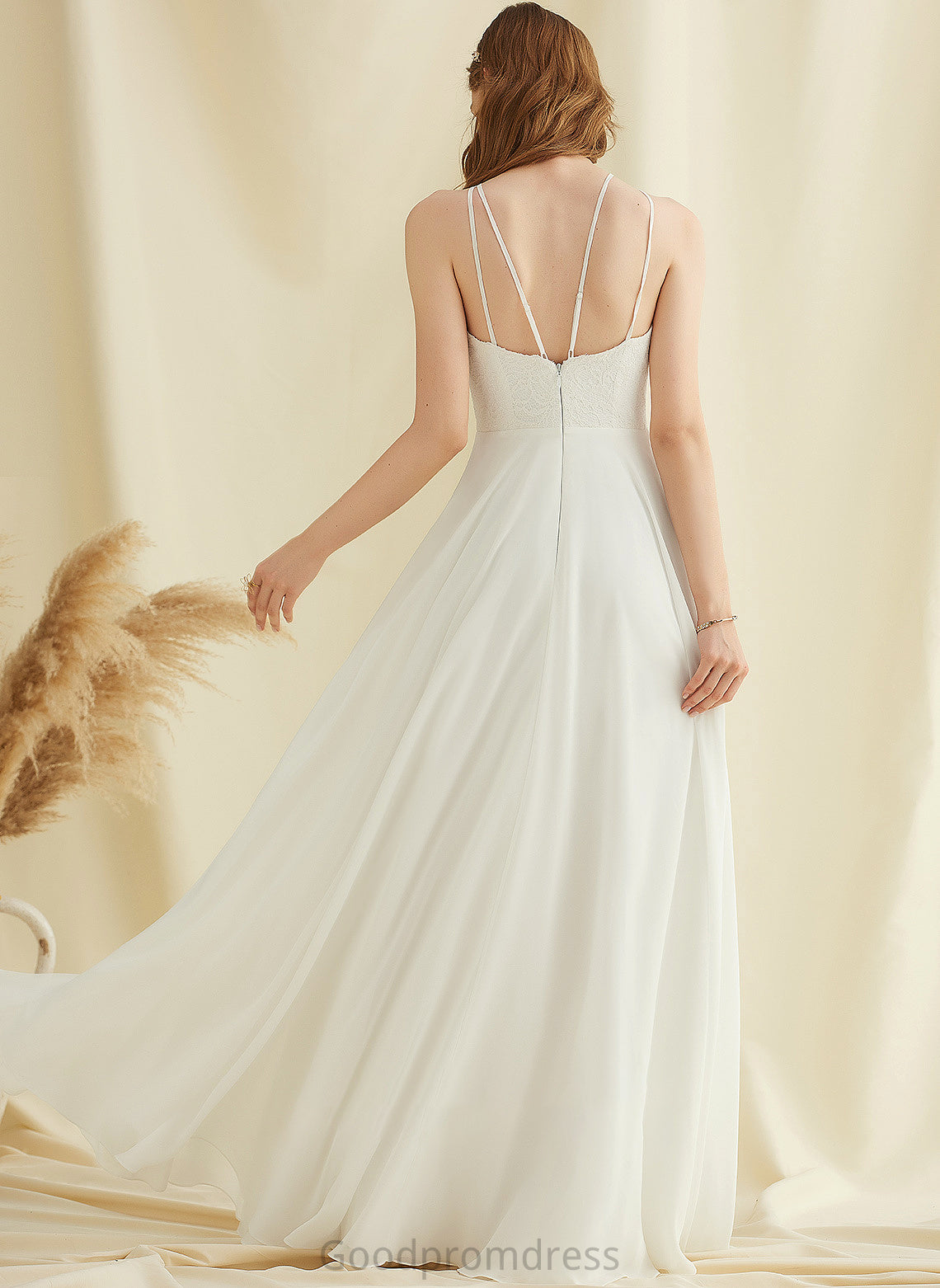 Lace Pockets Rylie Scoop Wedding A-Line Wedding Dresses Neck Dress Chiffon With Floor-Length