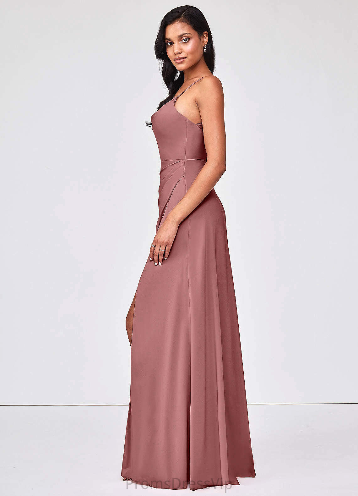 Angelina Sheath/Column V-Neck Natural Waist Sleeveless Floor Length Bridesmaid Dresses
