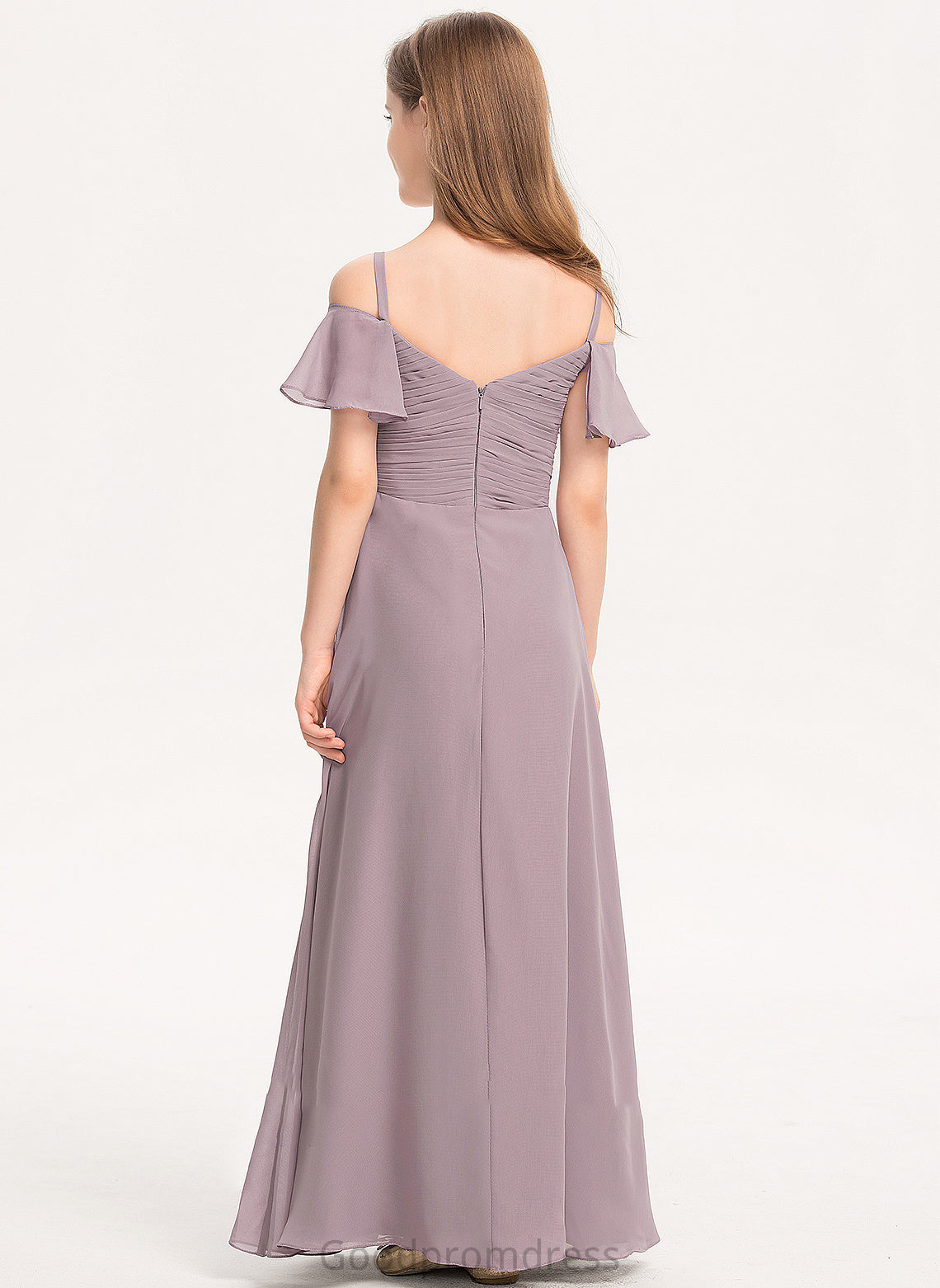 Off-the-Shoulder Ruffle A-Line With Floor-Length Anabella Junior Bridesmaid Dresses Chiffon
