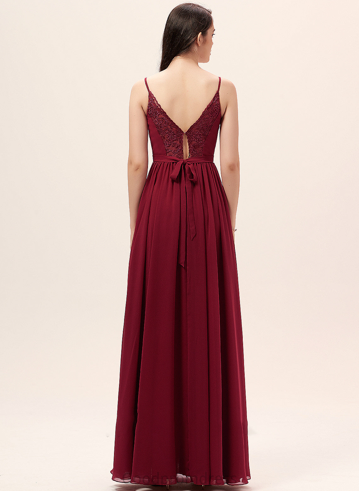 Ruffle Lace V-neck A-Line Silhouette Neckline Length Fabric Floor-Length Embellishment Aliza Scoop Bridesmaid Dresses