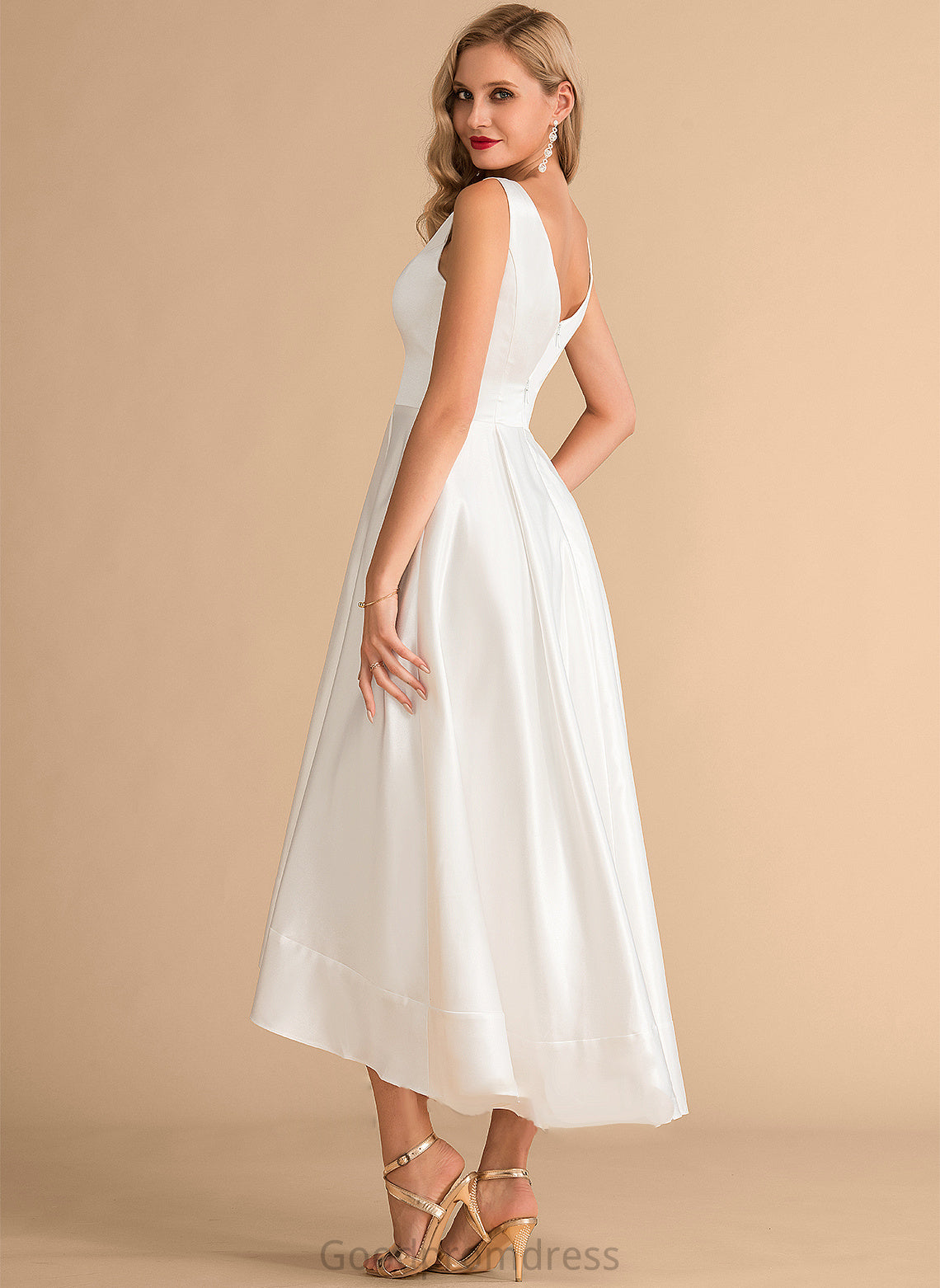 Satin A-Line Wedding Dresses Asymmetrical Wedding Madilyn Dress V-neck