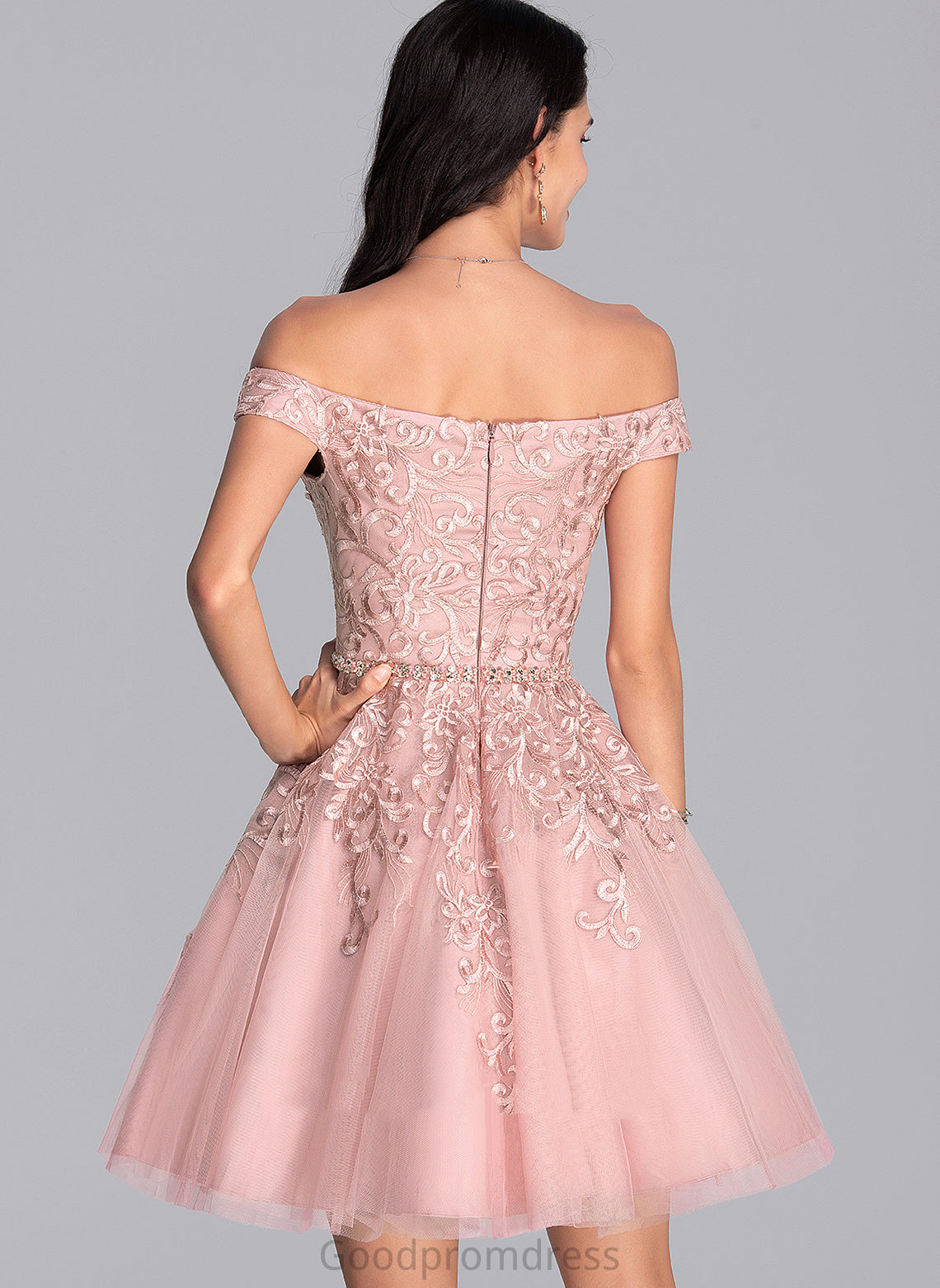 Beading Homecoming Dresses Lace Homecoming With A-Line Off-the-Shoulder Alondra Short/Mini Dress Tulle