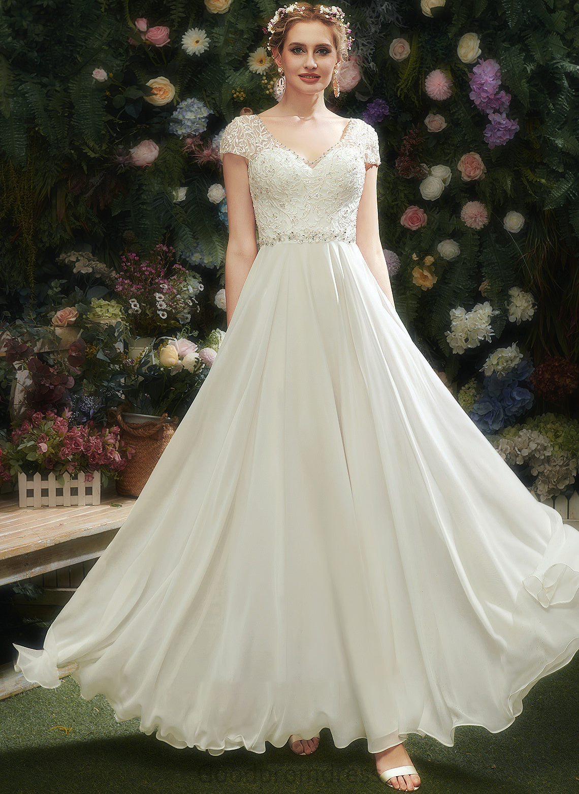 Beading Wedding V-neck With Katrina Sequins Lace Floor-Length Dress A-Line Wedding Dresses