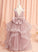 Girl - Sleeveless Ball-Gown/Princess Back Dress Flower Girl Dresses Floor-length Flower Neck Tulle April Scoop With Beading/Bow(s)/V