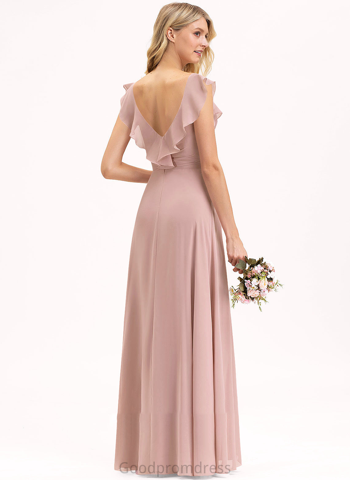 Empire Floor-Length Chiffon Ciara Prom Dresses Cascading Ruffles V-neck With