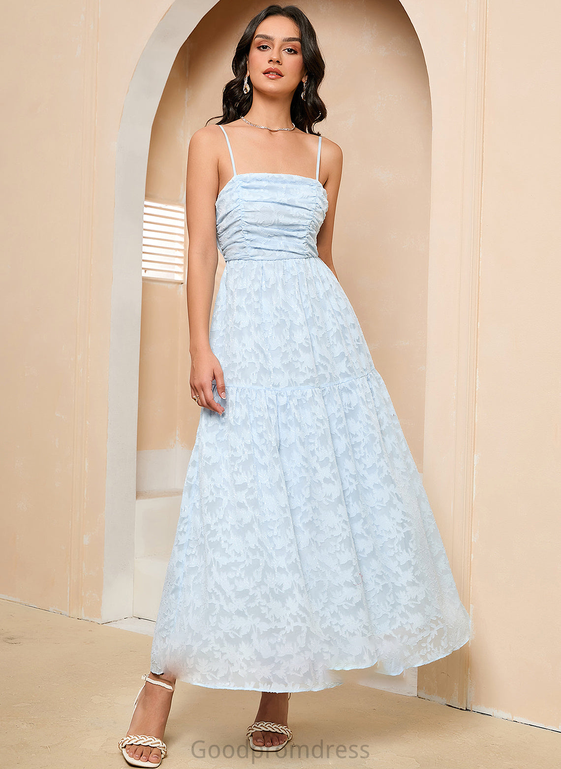 Neckline Fabric Length Silhouette SquareNeckline Ankle-Length A-Line Straps Krystal Sleeveless Halter A-Line/Princess Bridesmaid Dresses