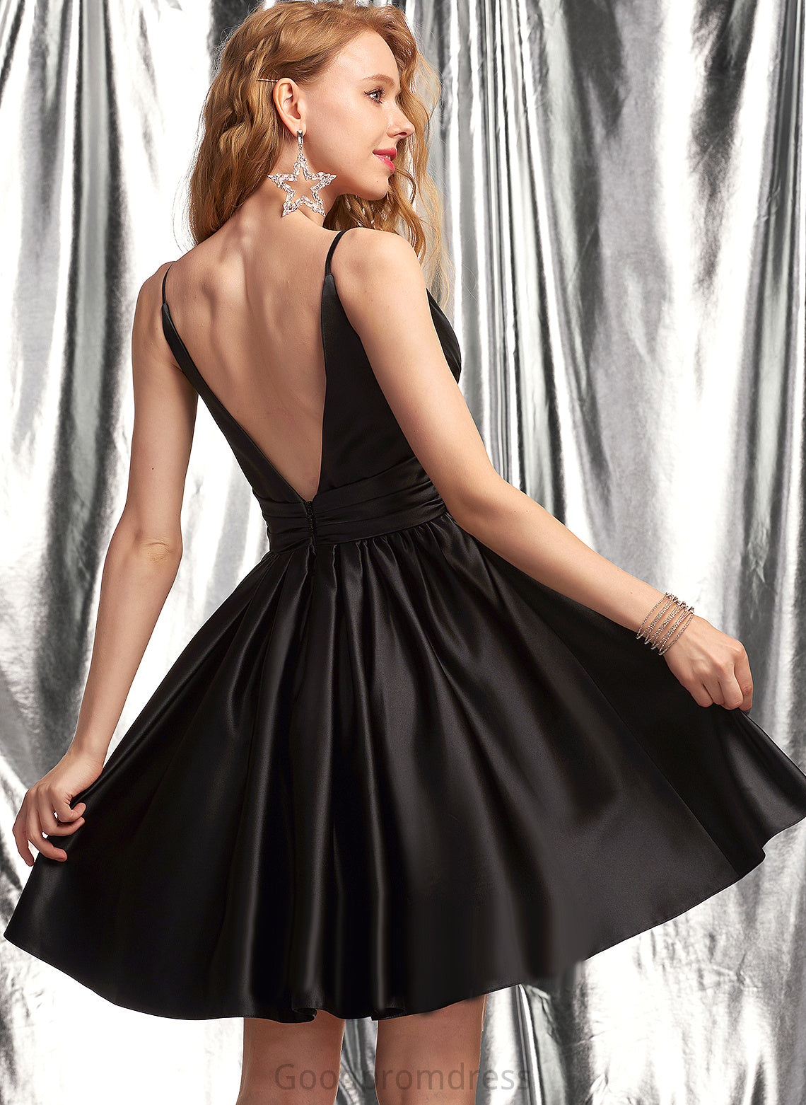Satin Short/Mini V-neck Homecoming Dresses Abbey Homecoming Dress A-Line