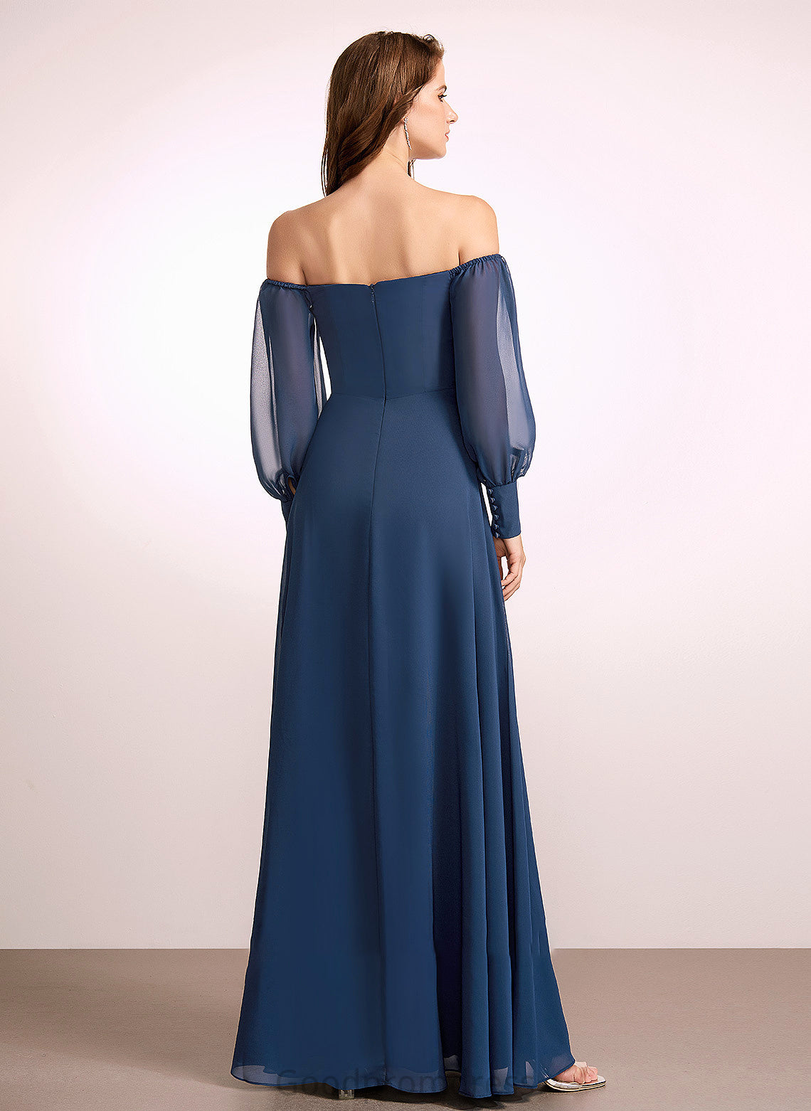 Floor-Length Fabric Length A-Line SplitFront Embellishment Neckline Off-the-Shoulder Silhouette Viola Natural Waist Sleeveless Bridesmaid Dresses