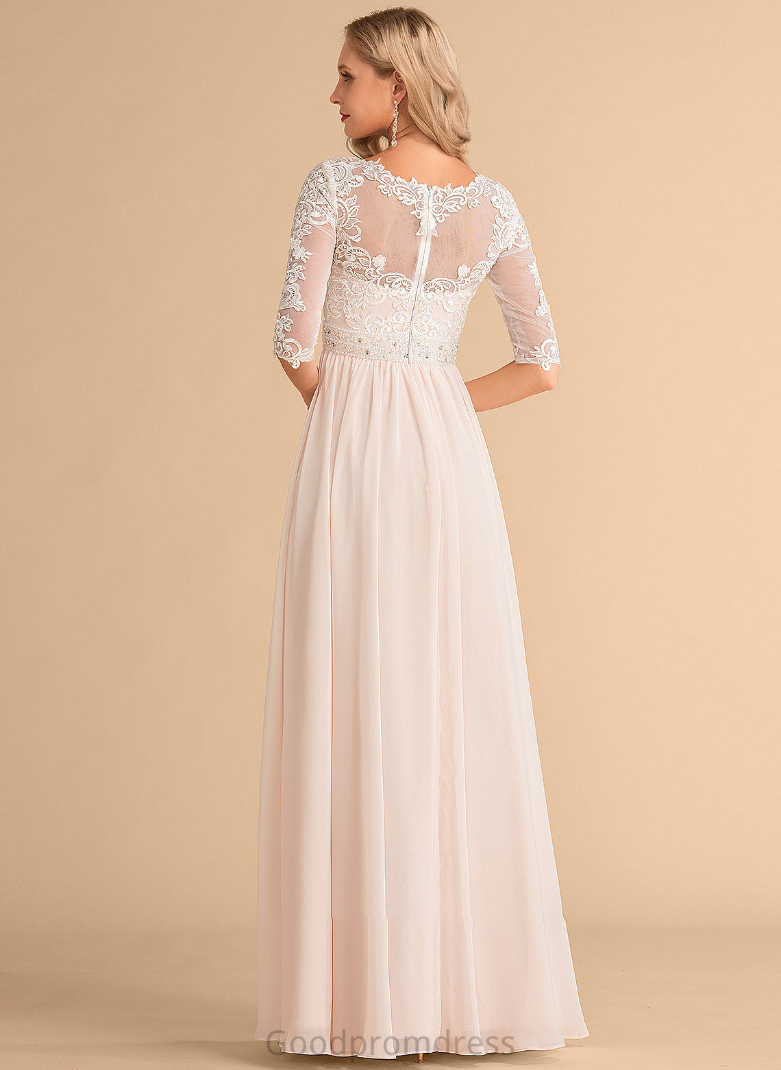 Floor-Length Chiffon With Wedding Dresses Illusion Wedding Beading Anaya Sequins Lace Dress A-Line