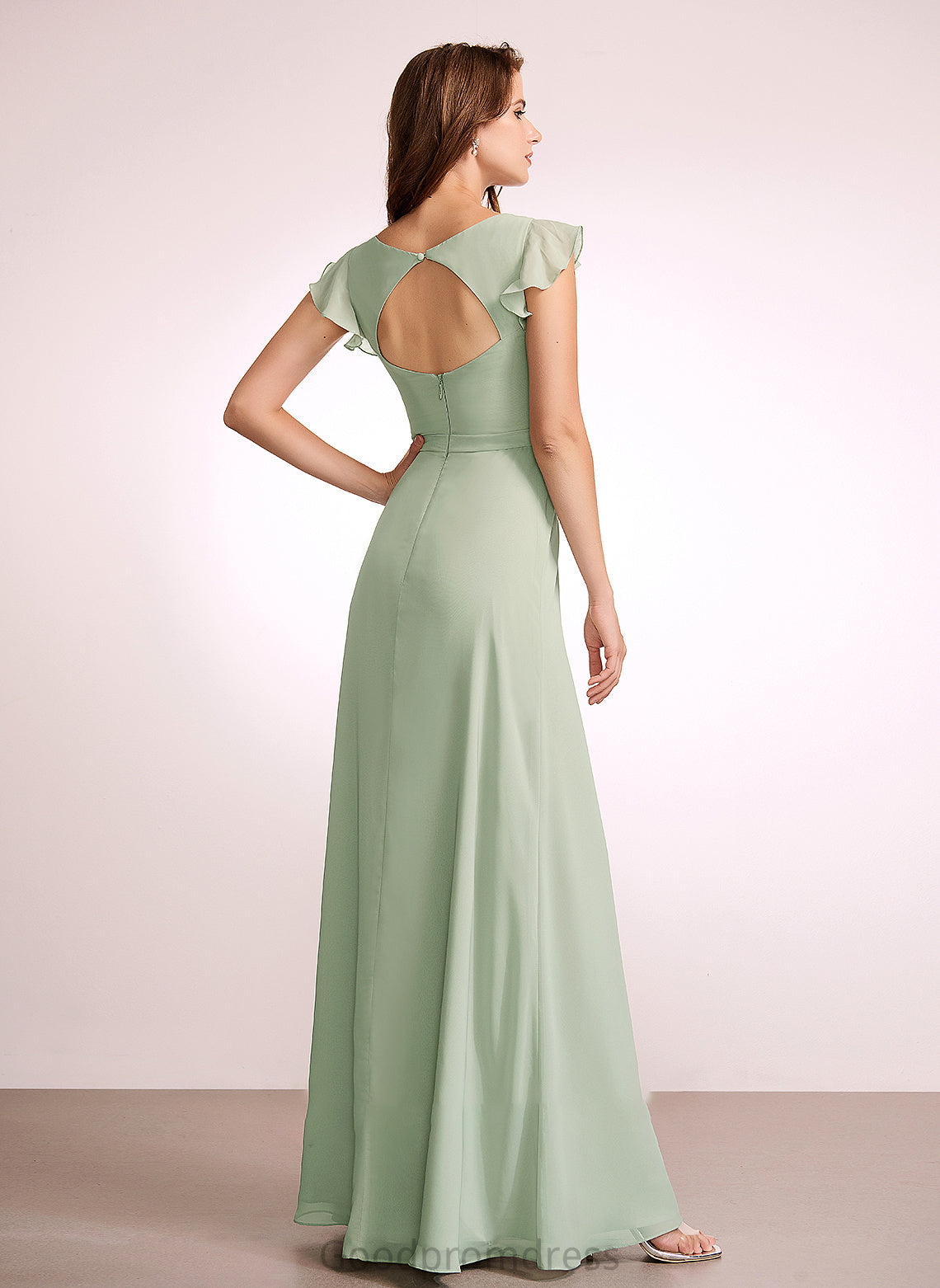 V-neck SplitFront A-Line Embellishment Floor-Length Neckline Fabric Length Silhouette Clare Spaghetti Staps Floor Length Bridesmaid Dresses