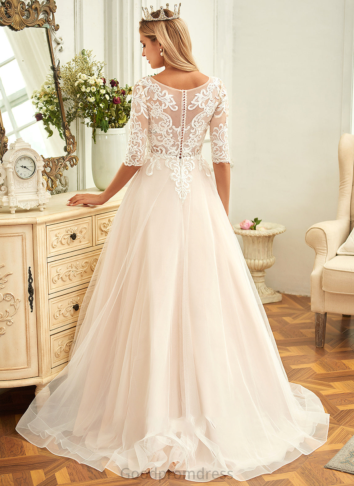 Neck Tulle Ball-Gown/Princess Lace Dress Cherish Train Scoop Wedding Wedding Dresses Sweep