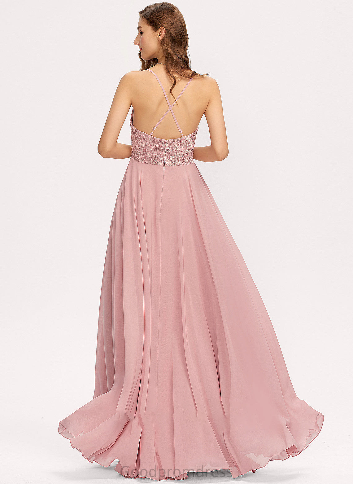 V-neck Straps A-Line Lace Length Silhouette Neckline Floor-Length Fabric Jacey Floor Length A-Line/Princess Bridesmaid Dresses