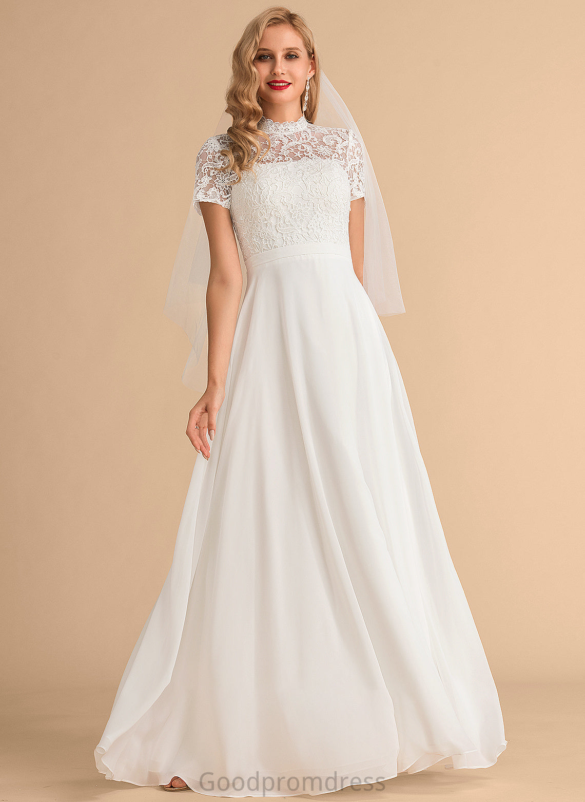 High Lace Dress A-Line Wedding Dresses Maliyah Neck Floor-Length Chiffon Wedding