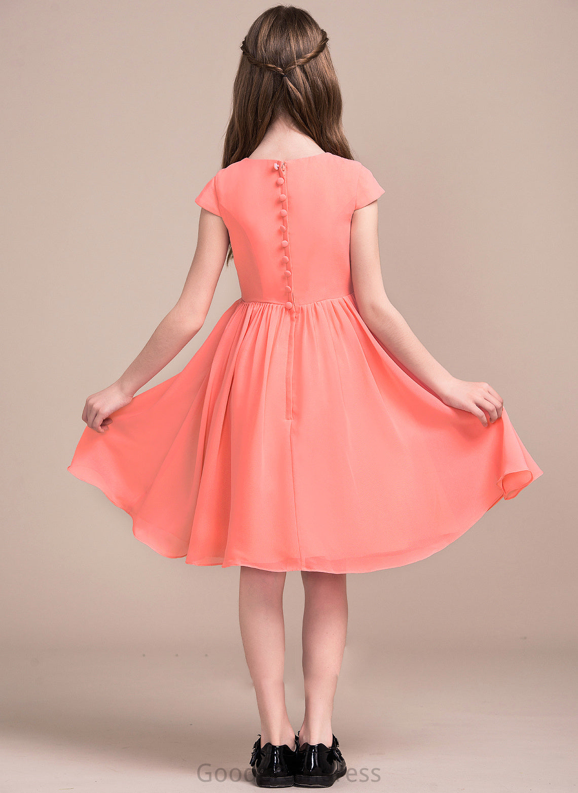 Neck Chiffon Scoop A-Line Junior Bridesmaid Dresses With Bow(s) Daisy Knee-Length