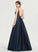 With Ball-Gown/Princess Satin Floor-Length Prom Dresses Talia Beading V-neck Sequins