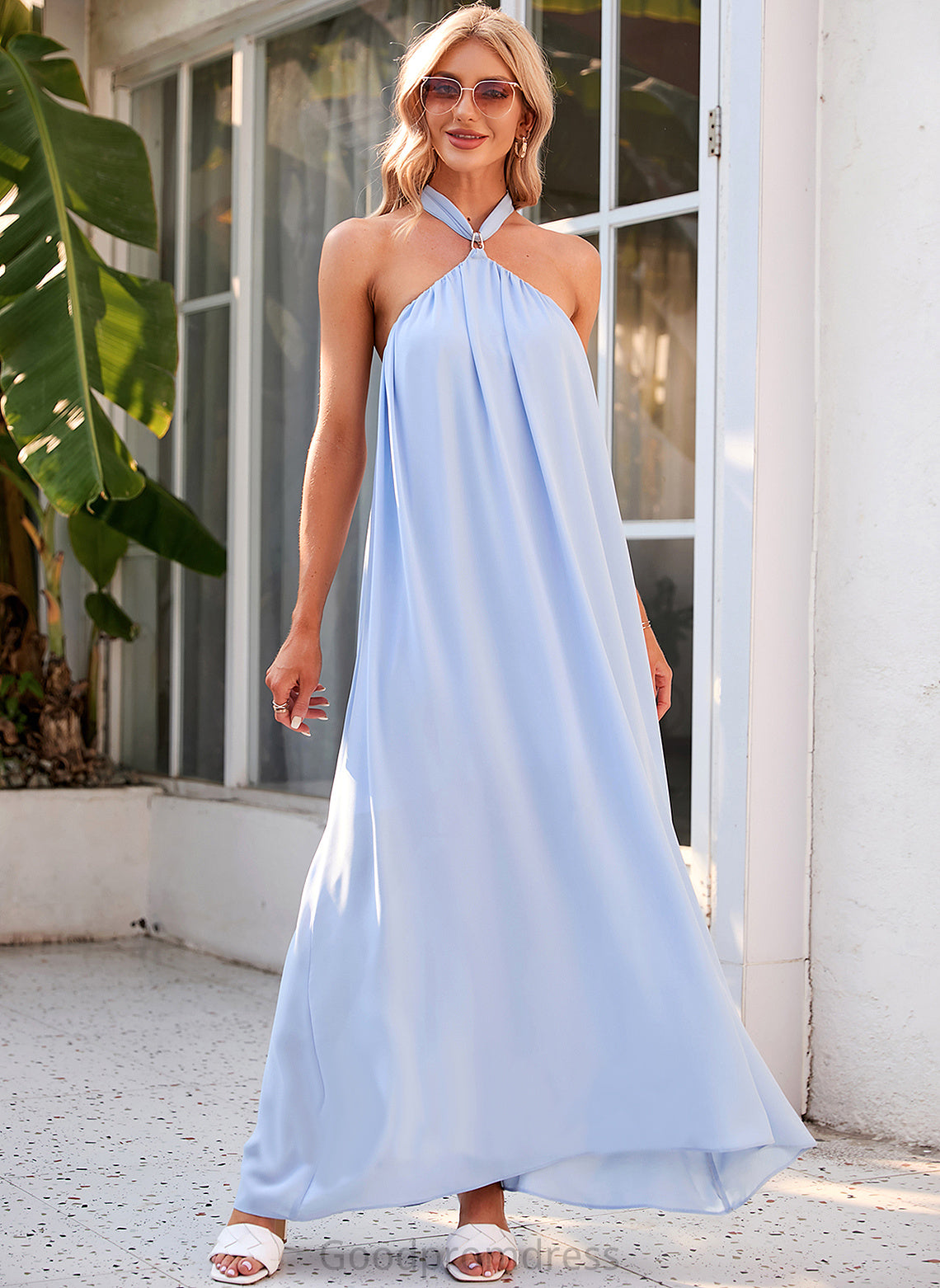 Halter Fabric Silhouette Length Neckline Ankle-Length A-Line Straps Jaylee Natural Waist V-Neck Knee Length Bridesmaid Dresses