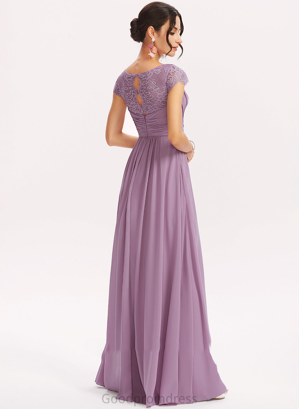 A-Line Neckline Silhouette Fabric Floor-Length Embellishment Length Lace V-neck Scarlet One Shoulder A-Line/Princess Bridesmaid Dresses