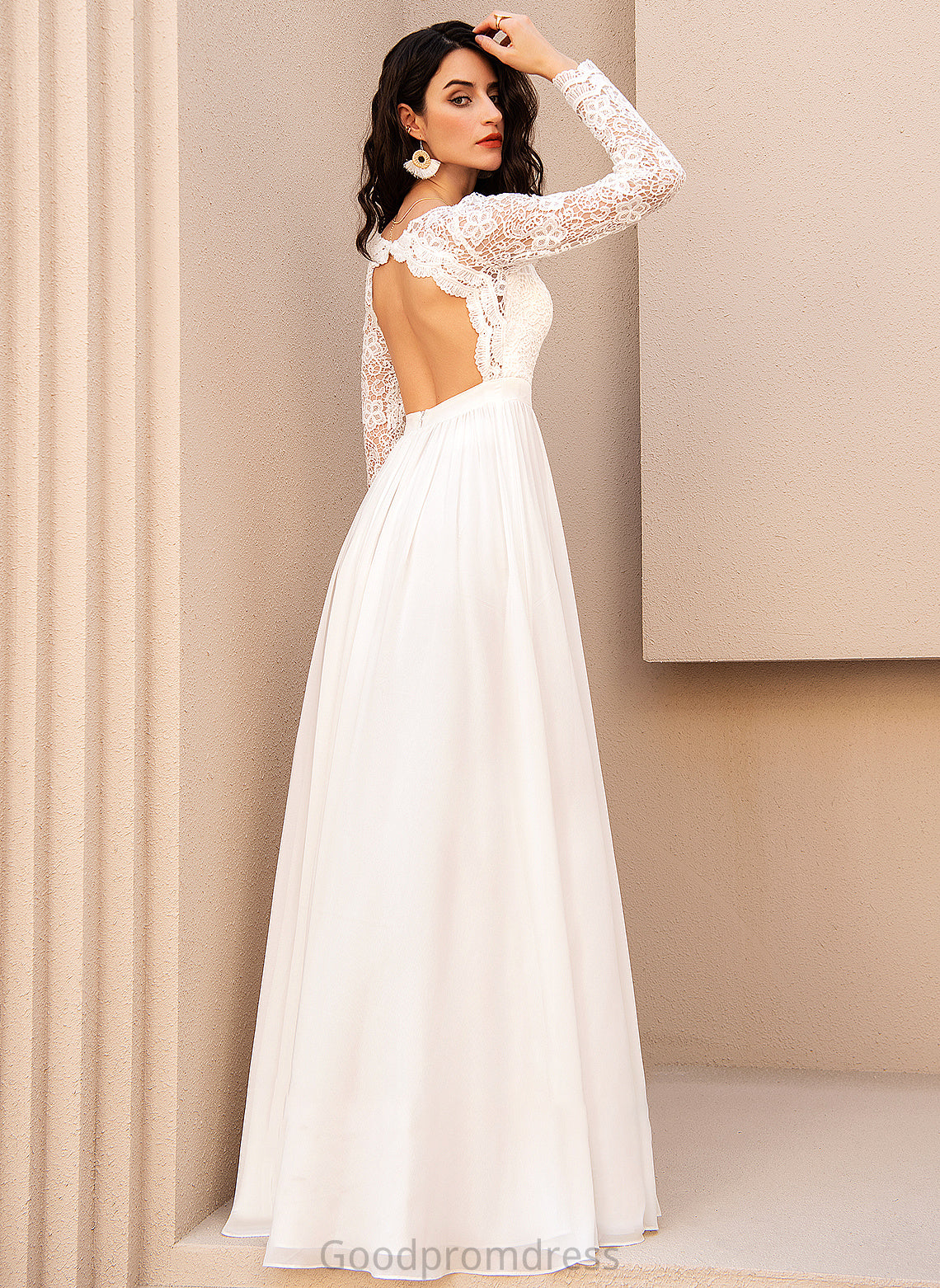 Wedding Lace A-Line Wedding Dresses With Cecilia Chiffon Floor-Length V-neck Dress