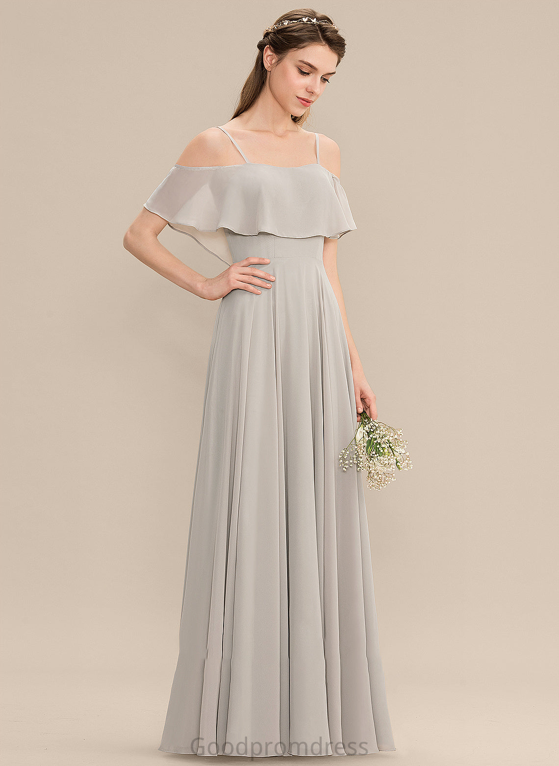 Length Neckline Fabric A-Line Straps Silhouette Floor-Length Off-the-Shoulder Genevieve A-Line/Princess Sleeveless Floor Length Bridesmaid Dresses