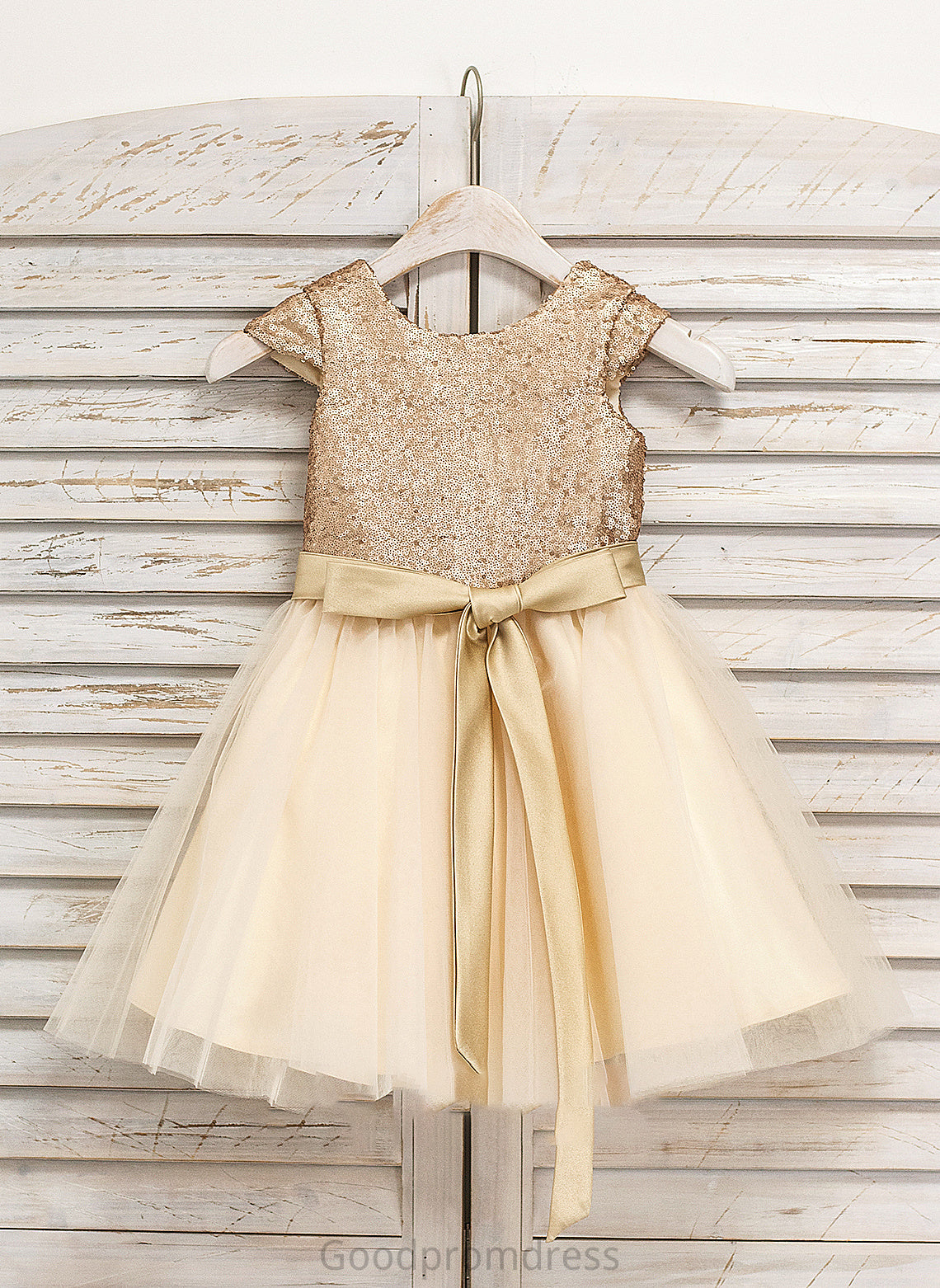 Sash A-Line Junior Bridesmaid Dresses With Scoop Knee-Length Tulle Neck Hortensia