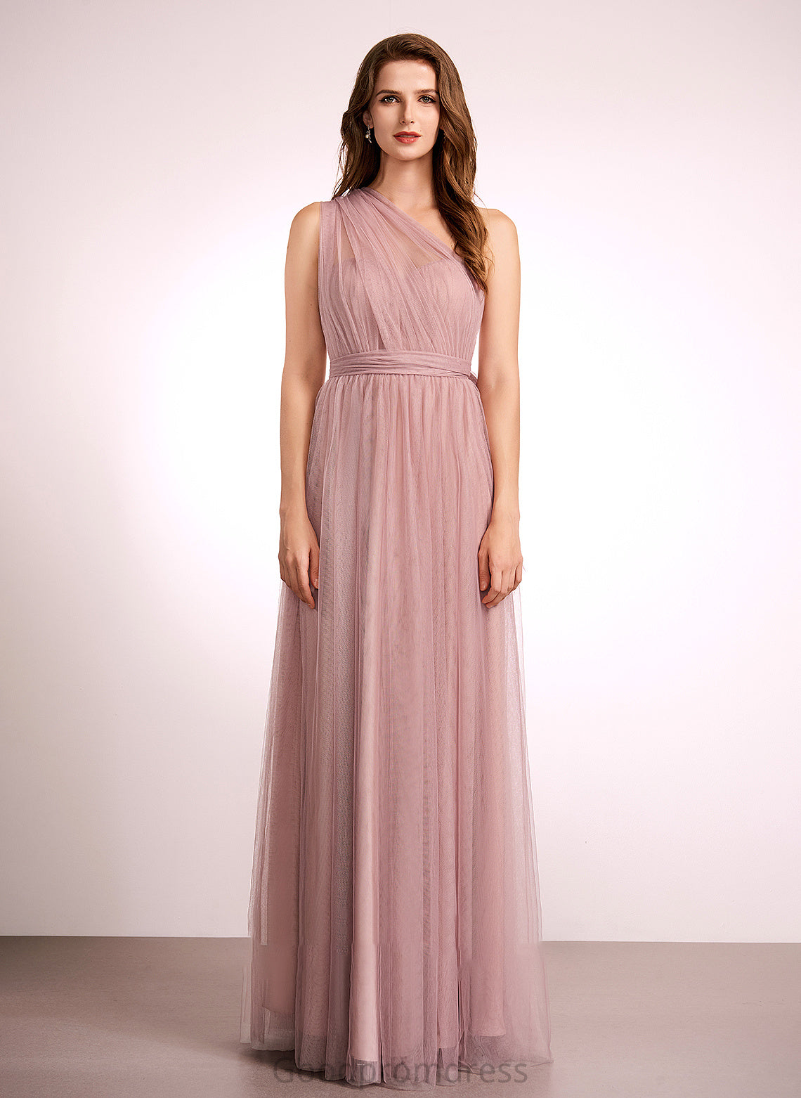 Fabric Tulle V-neck A-Line Silhouette One-Shoulder Length Floor-Length Straps Neckline Off-the-Shoulder Dixie Bridesmaid Dresses