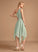 One-Shoulder Neckline Fabric Ruffle Embellishment Asymmetrical Length A-Line Silhouette Diya V-Neck Knee Length Bridesmaid Dresses