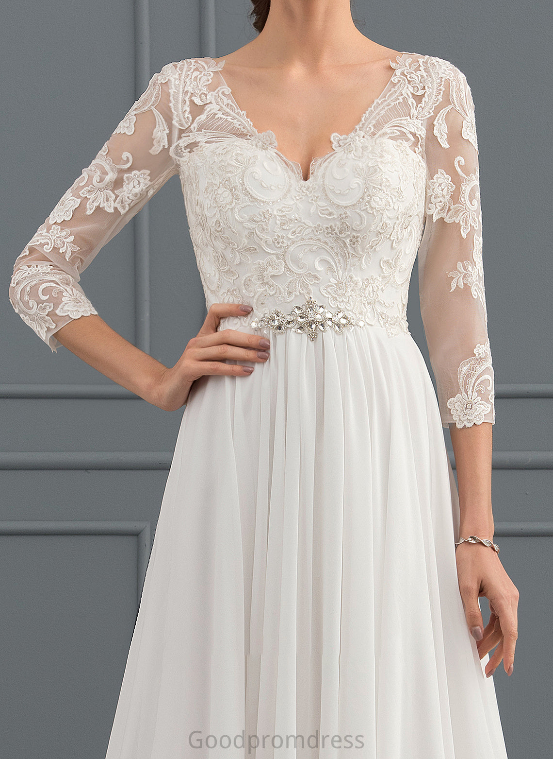 Train Maria A-Line Wedding V-neck Dress Chiffon Lace Wedding Dresses Beading Sweep Sequins With