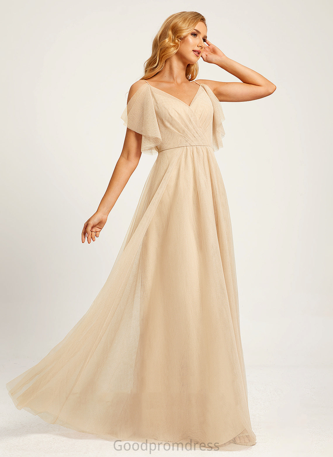 Fabric A-Line Length Neckline V-neck Floor-Length Silhouette Embellishment SplitFront Viola V-Neck Sleeveless Bridesmaid Dresses