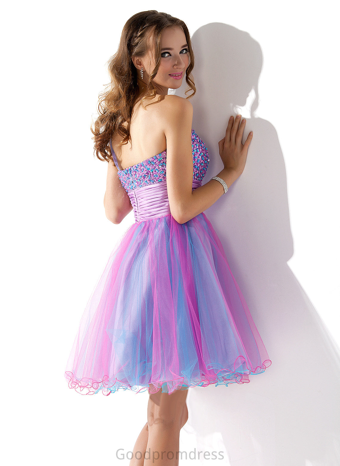 Dress A-Line Ruffle Homecoming Dresses With Homecoming Sequins One-Shoulder Beading Natalia Short/Mini Tulle