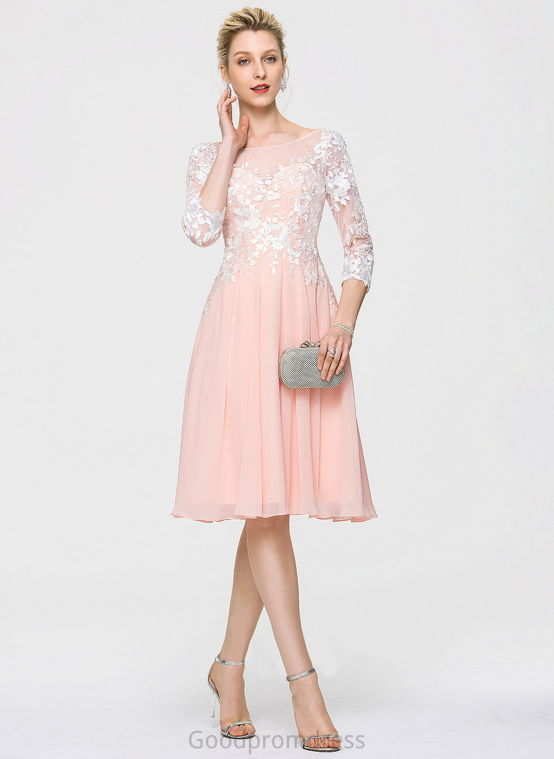A-Line With Neck Lace Chiffon Dress Scoop Louise Knee-Length Homecoming Homecoming Dresses