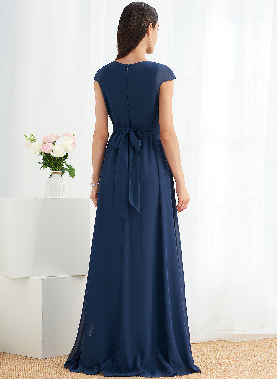 Silhouette A-Line Fabric Neckline Floor-Length Ruffle Length Embellishment V-neck Rayna A-Line/Princess Floor Length Bridesmaid Dresses
