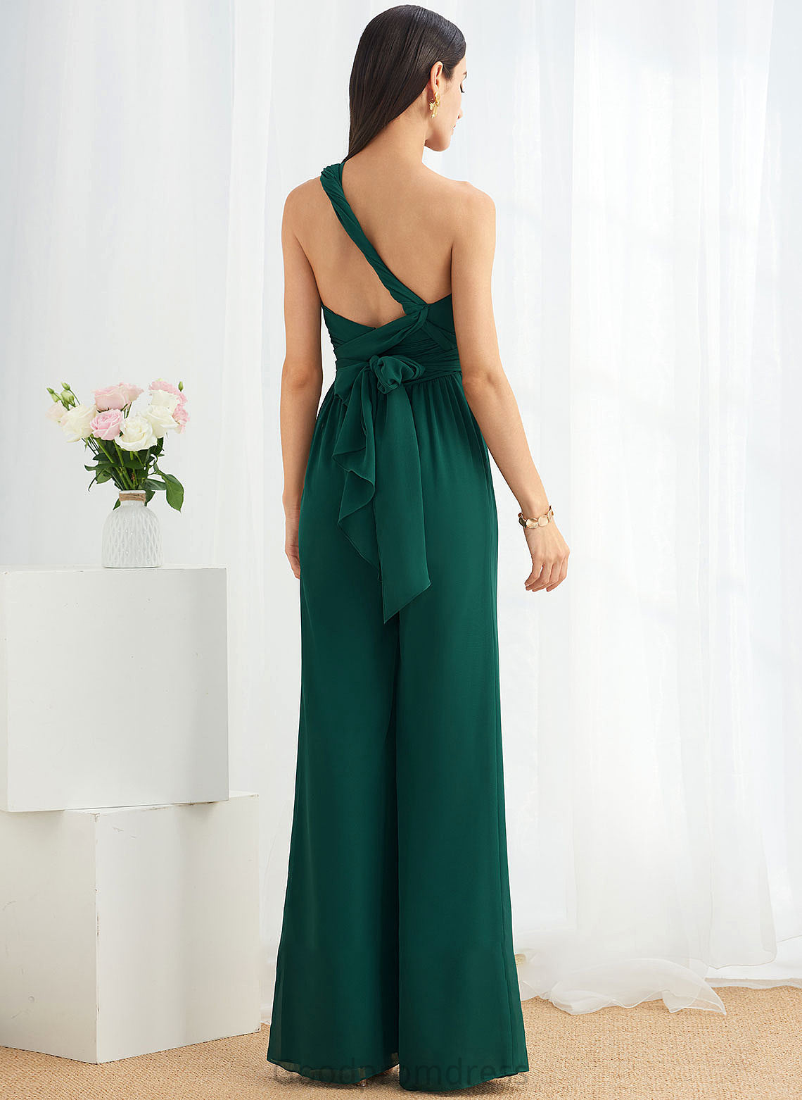 One-Shoulder Fabric Halter Embellishment Ruffle Length HighNeck V-neck Straps Floor-Length Neckline Jayla Bridesmaid Dresses