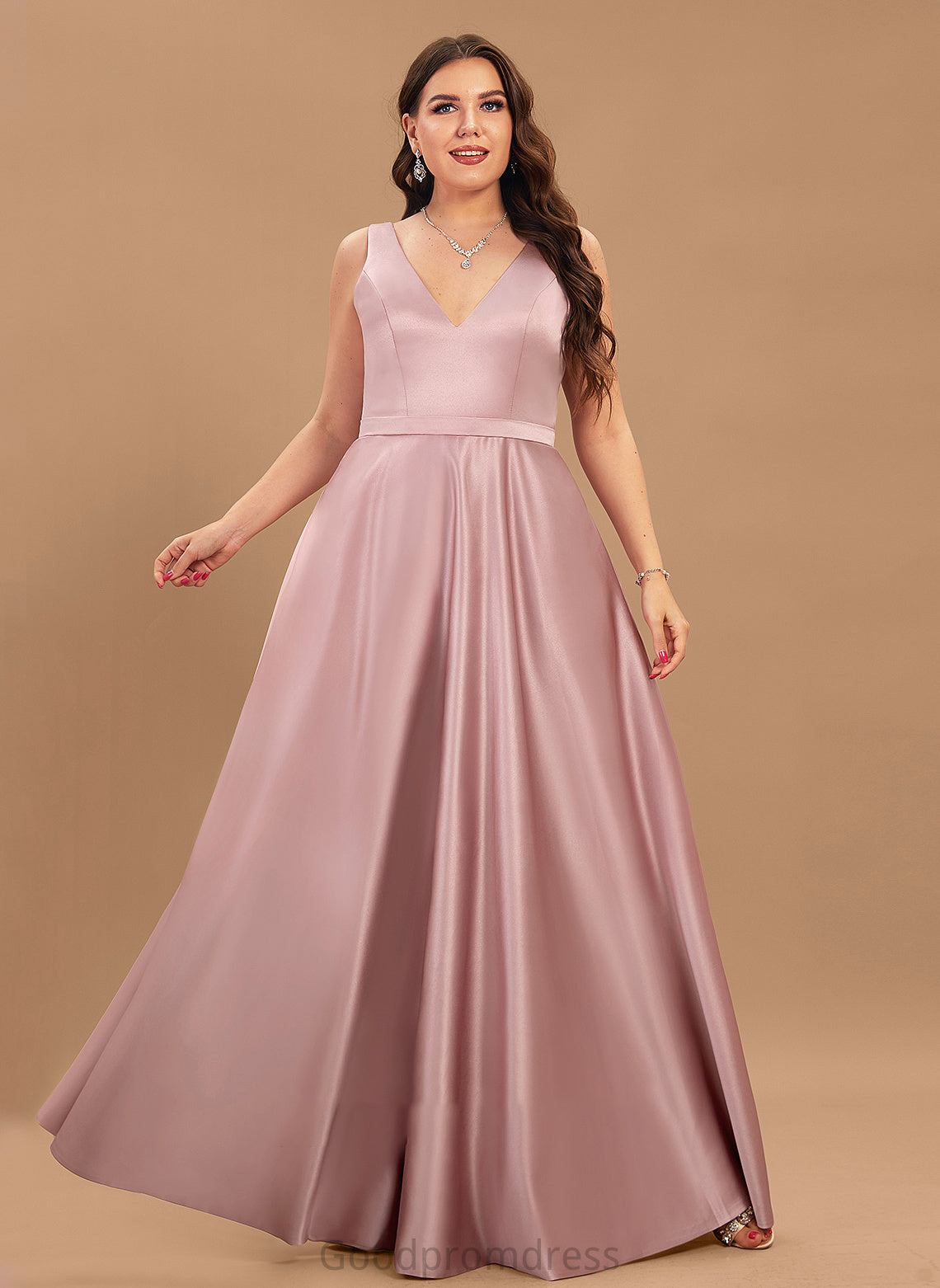 With Ball-Gown/Princess Floor-Length Prom Dresses Baylee Pockets V-neck Satin