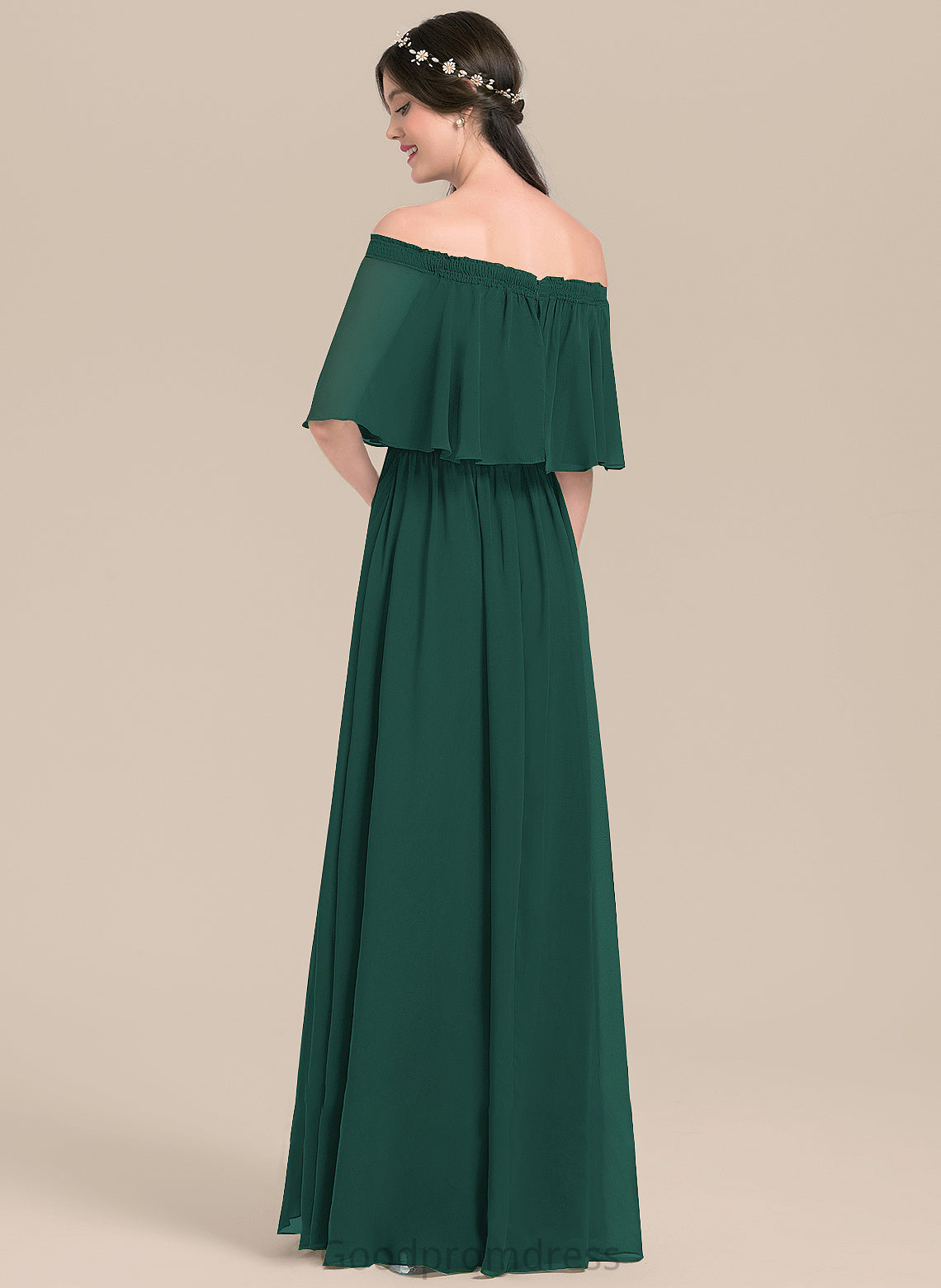 A-Line Neckline SplitFront Length Off-the-Shoulder Embellishment Fabric Silhouette Floor-Length Emelia A-Line/Princess Floor Length Bridesmaid Dresses