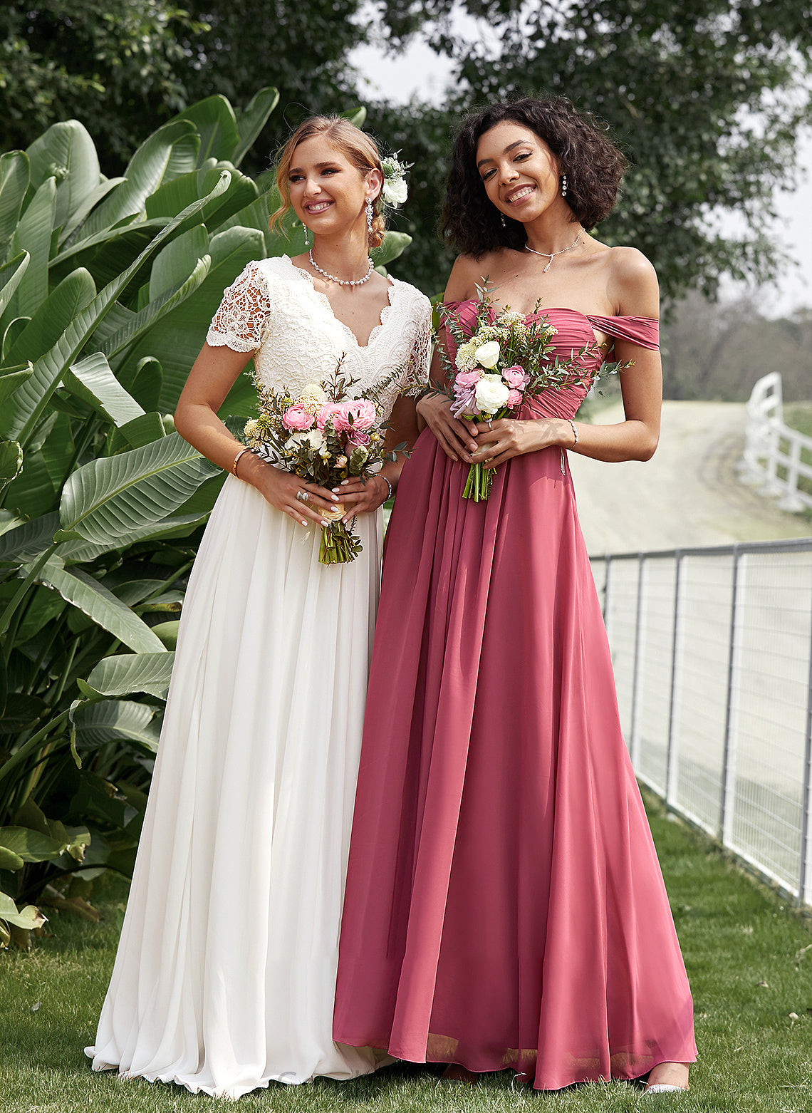 V-neck Wedding Dresses Floor-Length Lace Edith Dress A-Line Chiffon Wedding