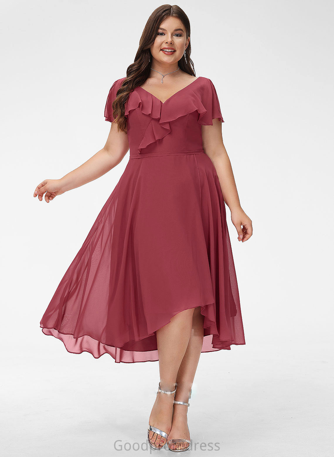 Ruffle Fabric Asymmetrical Silhouette Embellishment Length Neckline A-Line V-neck Camryn Tulle Off The Shoulder Bridesmaid Dresses
