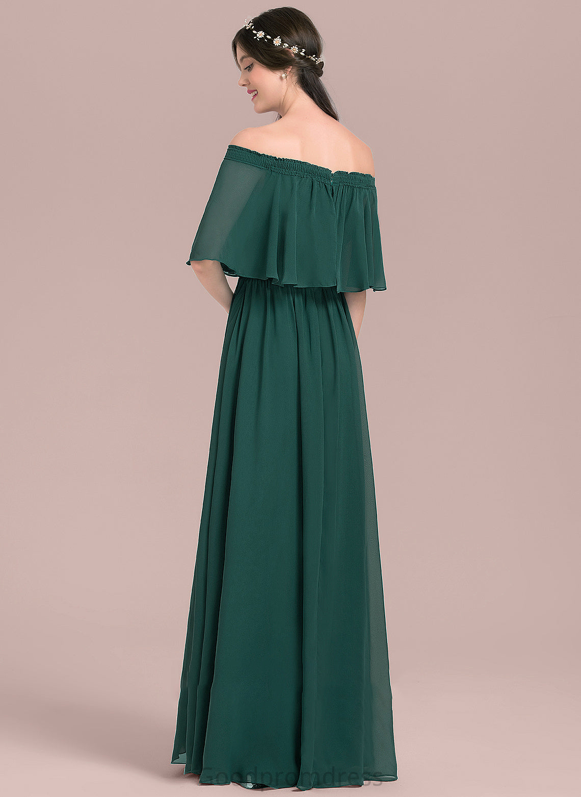 A-Line Neckline SplitFront Length Off-the-Shoulder Embellishment Fabric Silhouette Floor-Length Emelia A-Line/Princess Floor Length Bridesmaid Dresses