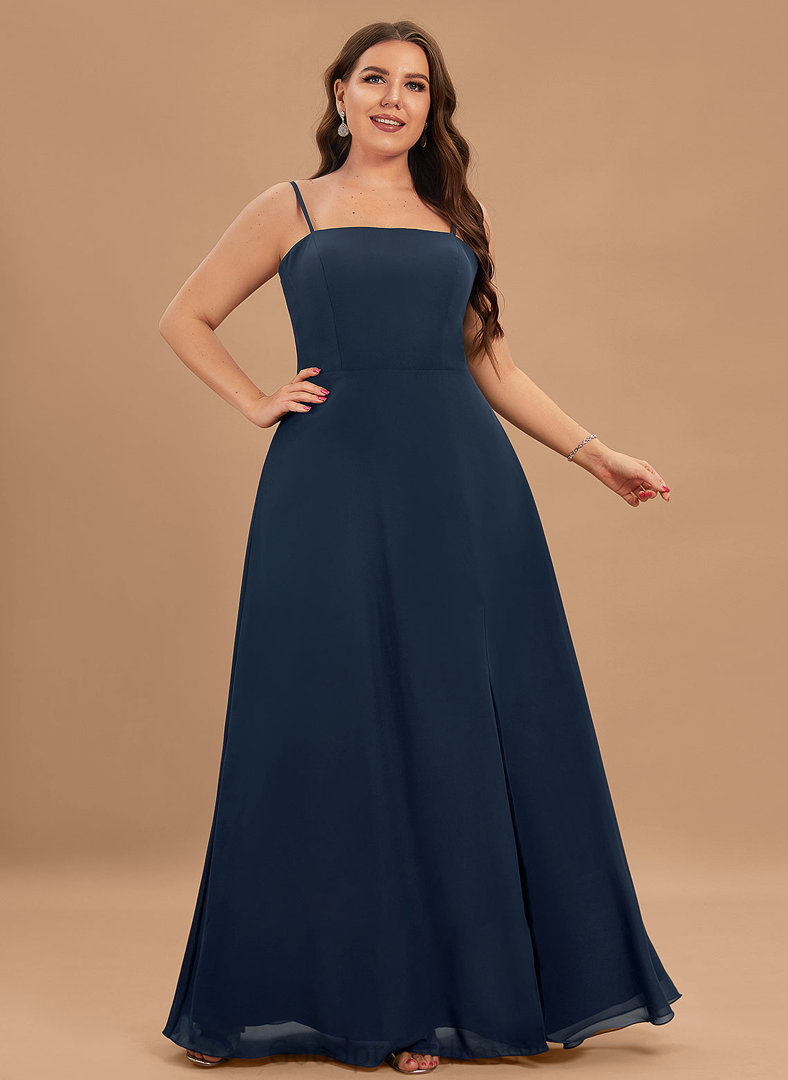 Laylah Prom Dresses Neckline Floor-Length A-Line With Square Split Chiffon Front