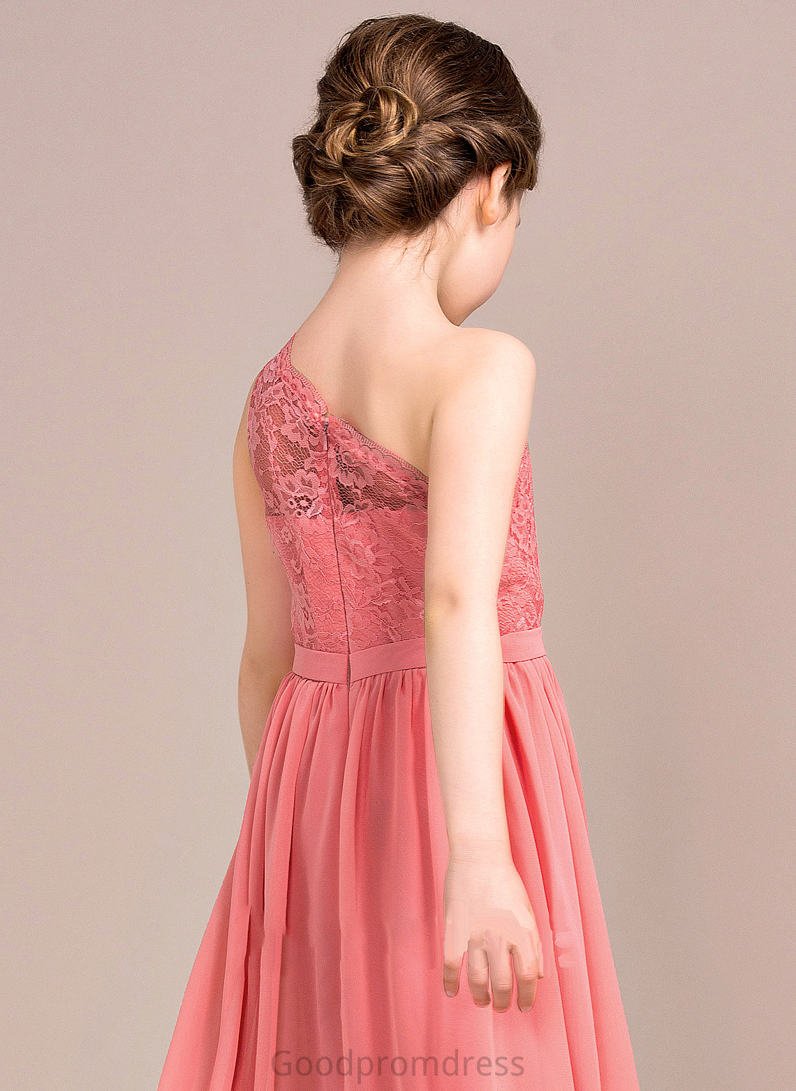 Jaslyn Chiffon Floor-Length A-Line Junior Bridesmaid Dresses One-Shoulder Lace